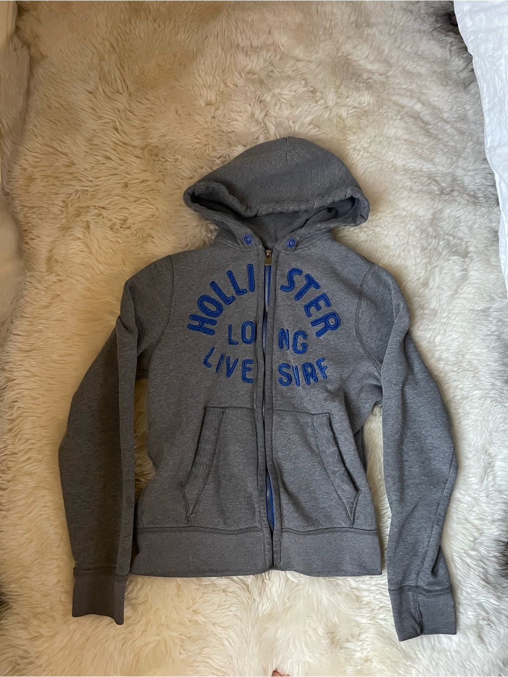 True Vintage Hollister grey & blue zip up  men's hoodie